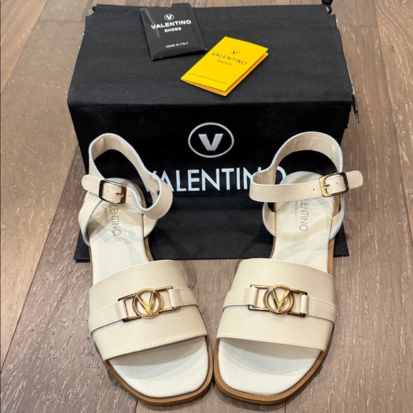 Valentino Shoes - Valentino Cream Sandals with Gold Accent
